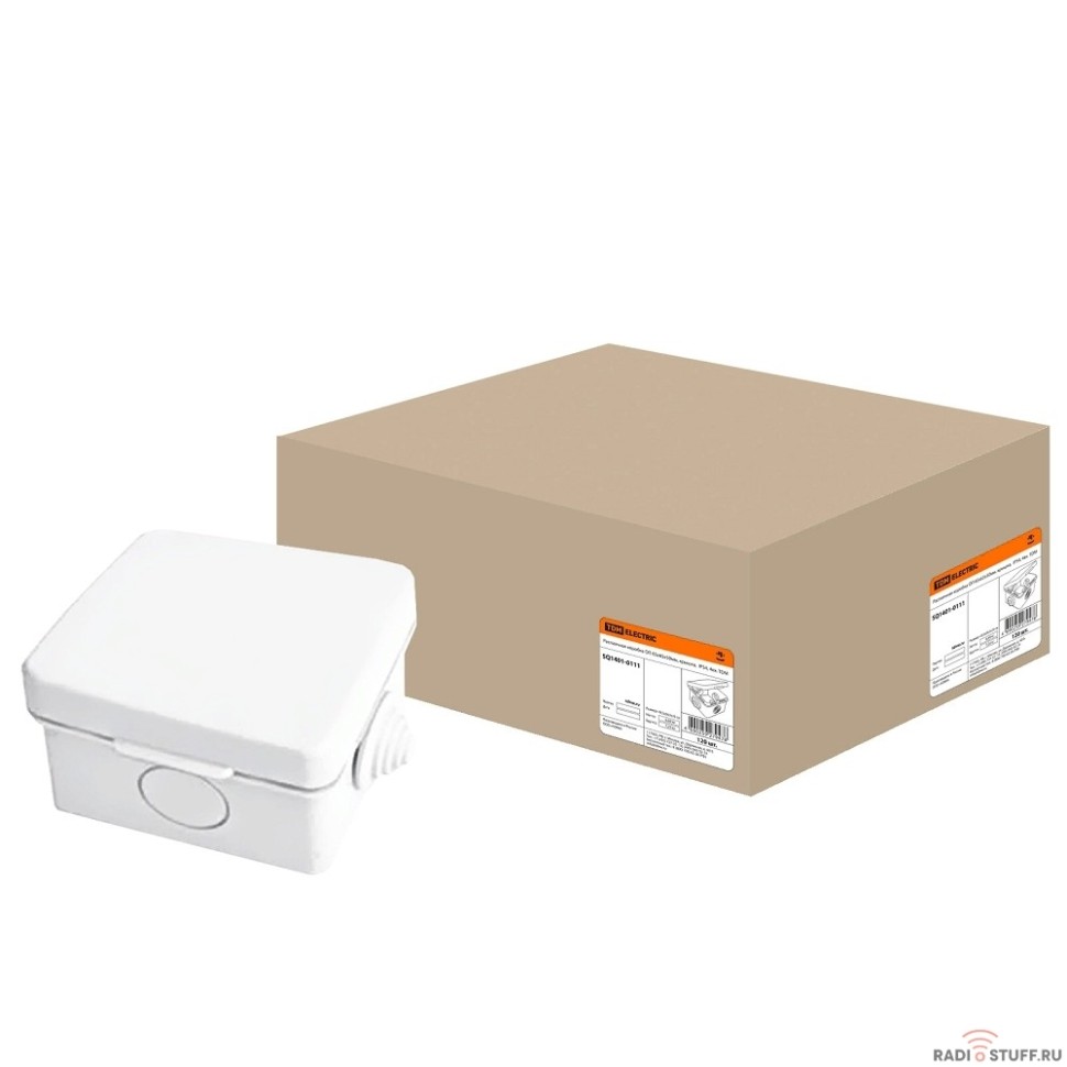 TDM SQ1401-0111 Распаячная коробка ОП 65х65х50мм, крышка,  IP54, 4вх. 